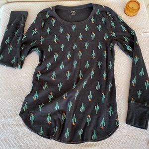 Navy Blue Christmas Cactus Thermal Top